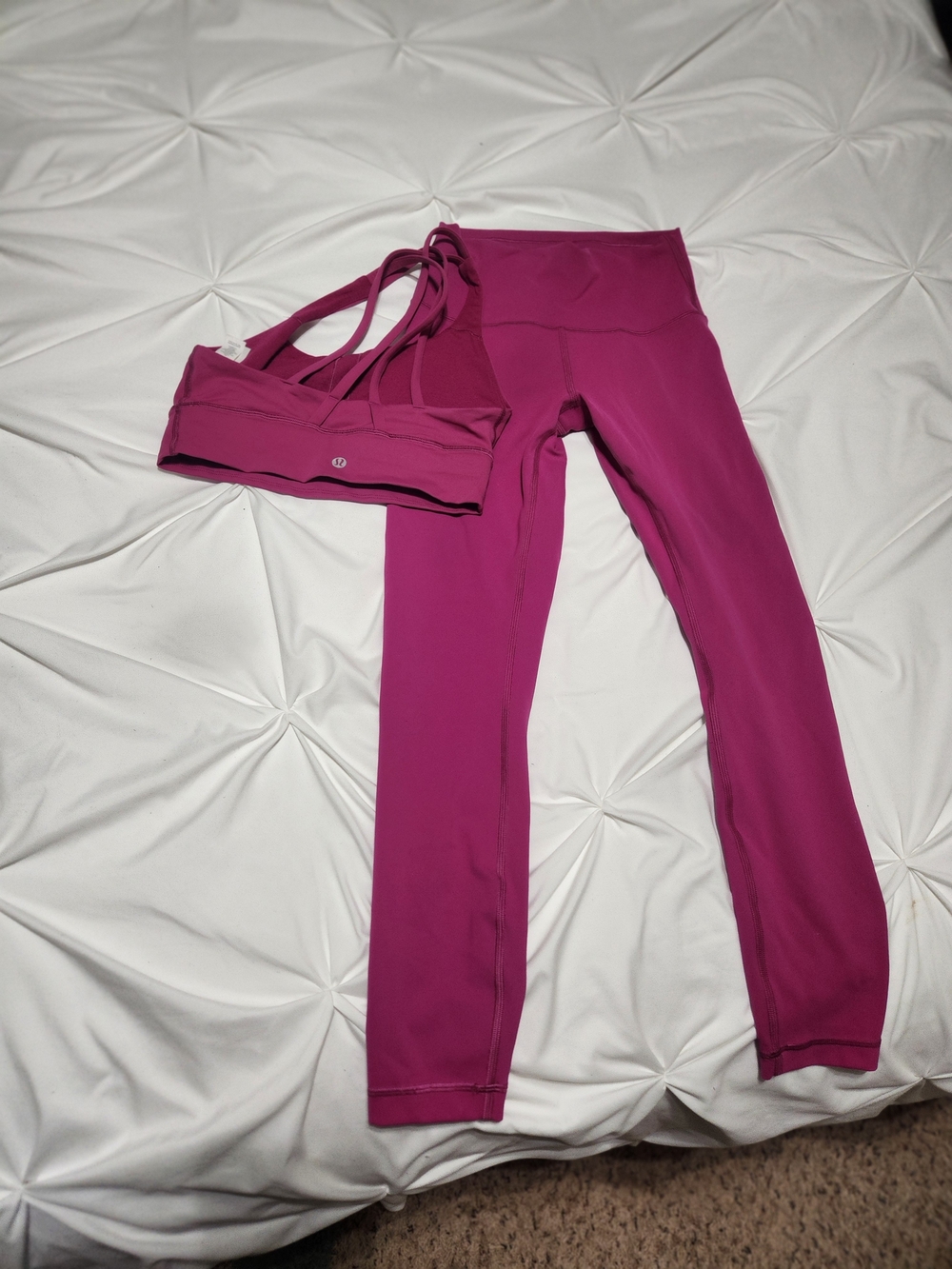 lululemon athletica Magenta High-Rise Leggings with Strappy Sports Bra Set
